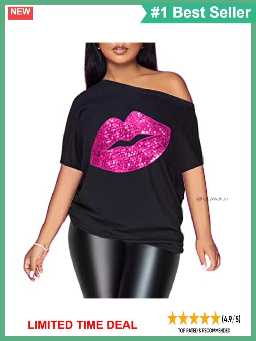 Women's Off The Shoulder Metallic Graphic T-Shirt Short Sleeve Party Top